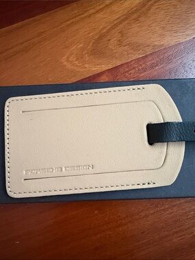 Porsche Design Cream Leather Luggage Tag with Black Strap